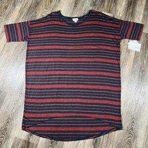 Lularoe Irma Shirt sz:L Red & Black Stripes NWT Relaxed High-Low Tunic Classic